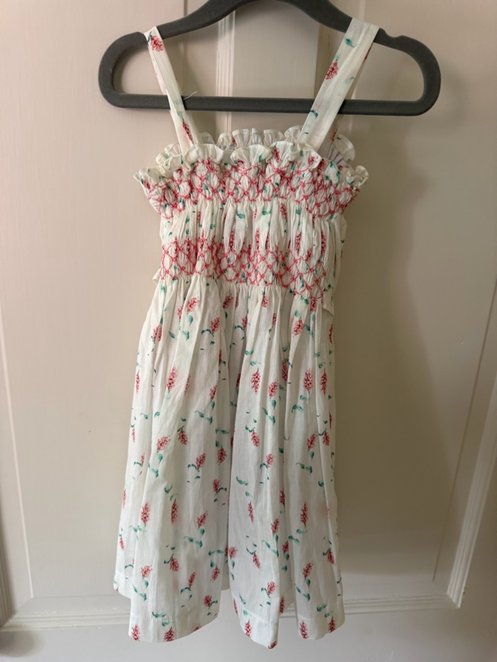 Pixie Lily Girls' White Floral Smocked Sundress with Red Accents